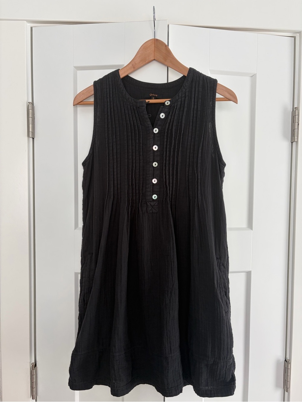 Quince Cotton Gauze Black Sleeveless Button-Front Swing Dress